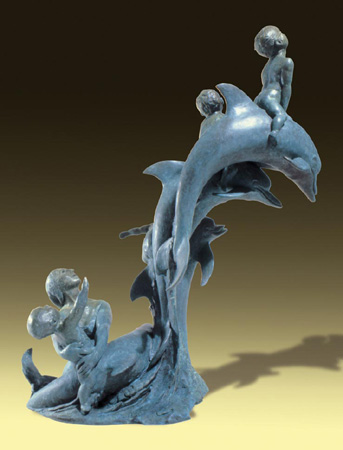 - Dolphin Boys - Bronze sculpture by Barry Johnston
